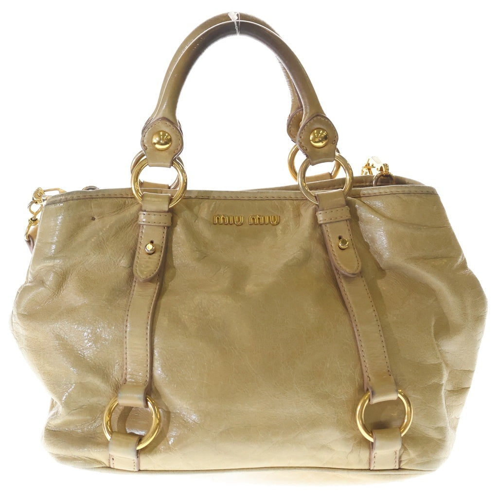 miumiu(ミュウミュウ) 2WAYハンドバッグ ショルダーバッグ ベージュ レザー ゴールド金具 レディース