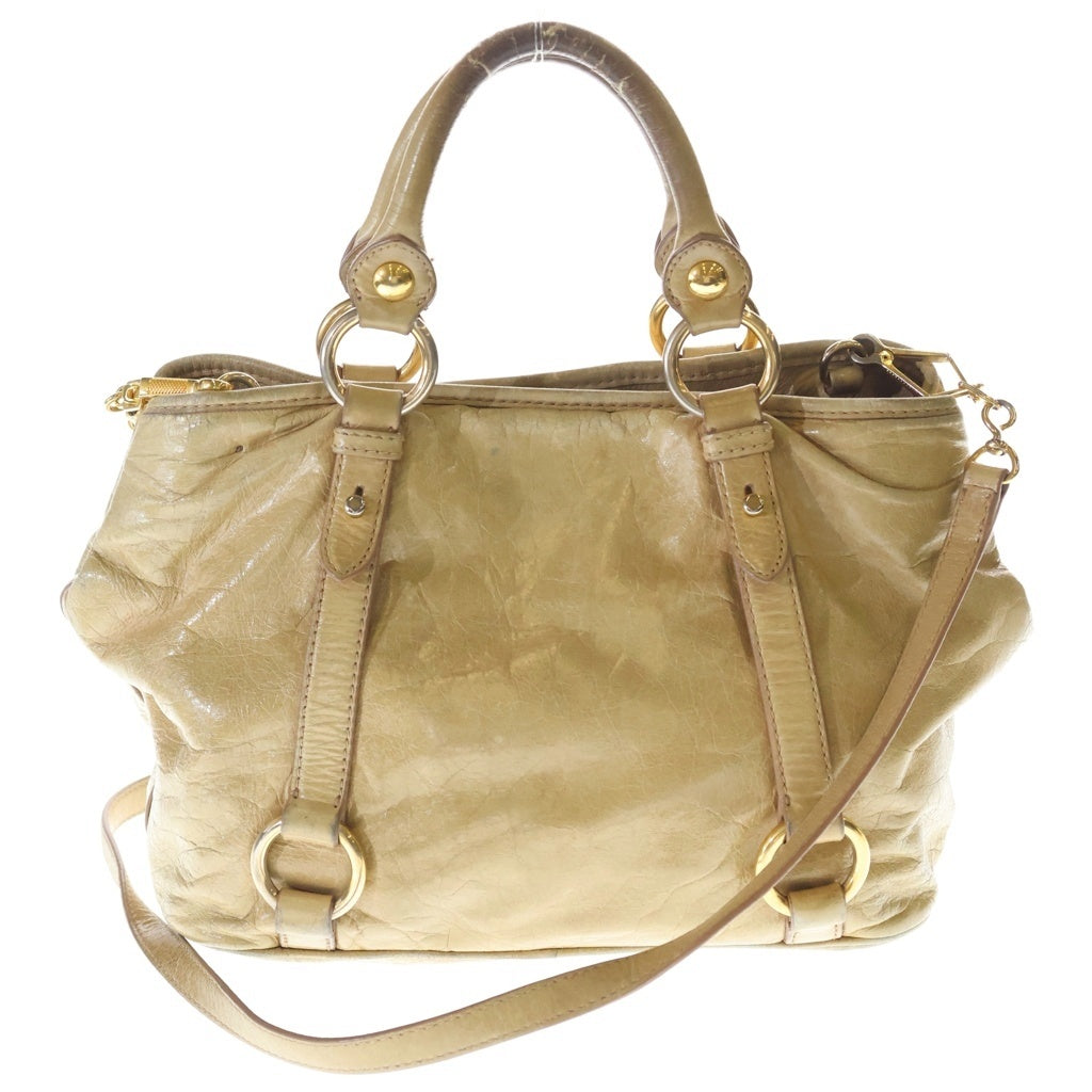 miumiu(ミュウミュウ) 2WAYハンドバッグ ショルダーバッグ ベージュ レザー ゴールド金具 レディース
