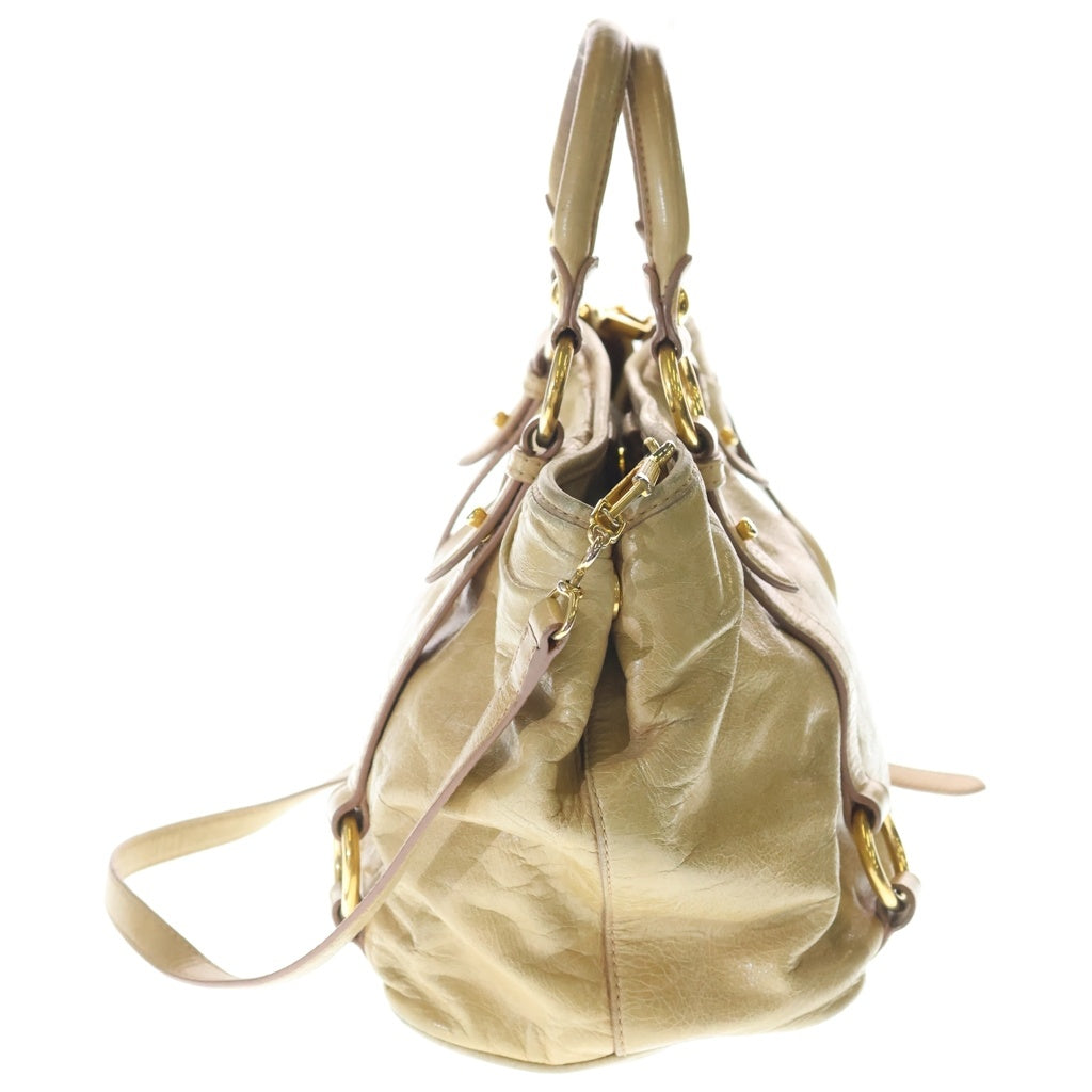 miumiu(ミュウミュウ) 2WAYハンドバッグ ショルダーバッグ ベージュ レザー ゴールド金具 レディース