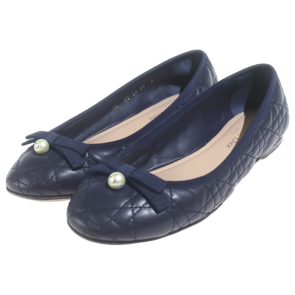 Christian Dior(クリスチャンディオール) カナージュ キルティング レザー バレリーナ シューズ フラット パンプス #38 ネイビー レディース