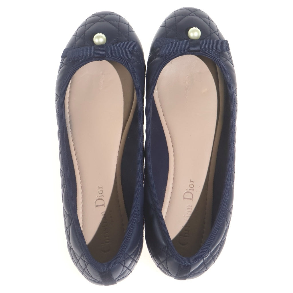 Christian Dior(クリスチャンディオール) カナージュ キルティング レザー バレリーナ シューズ フラット パンプス #38 ネイビー レディース