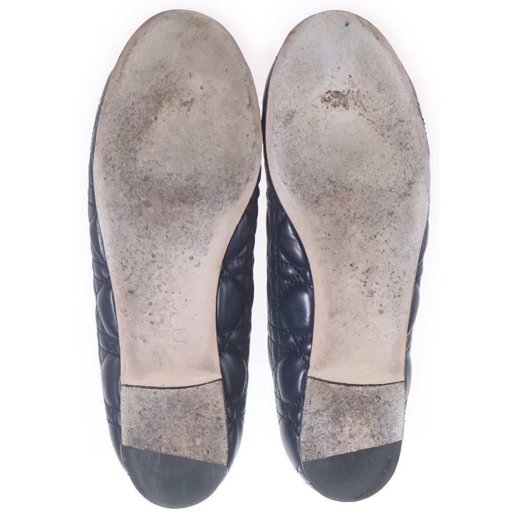 Christian Dior(クリスチャンディオール) カナージュ キルティング レザー バレリーナ シューズ フラット パンプス #38 ネイビー レディース