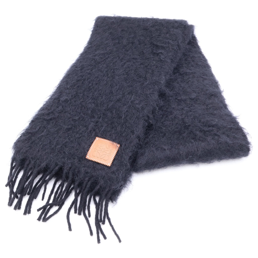 LOEWE(ロエベ) アナグラム フリンジスカーフ ウール モヘヤ ブラック F655254X01
