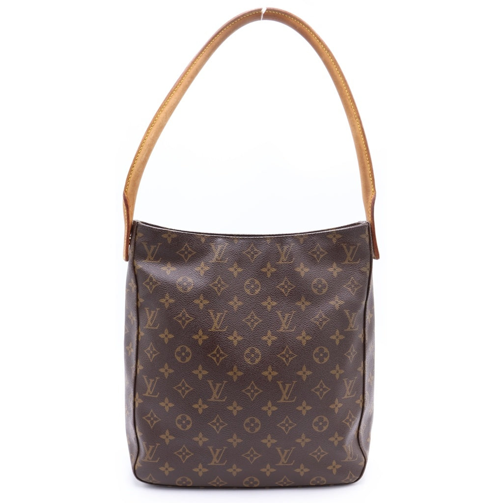 LOUIS VUITTON(ルイヴィトン) モノグラム ルーピングGM ハンドバッグ トートバッグ ブラウン レザー×PVC M51145 ゴールド金具 レディース