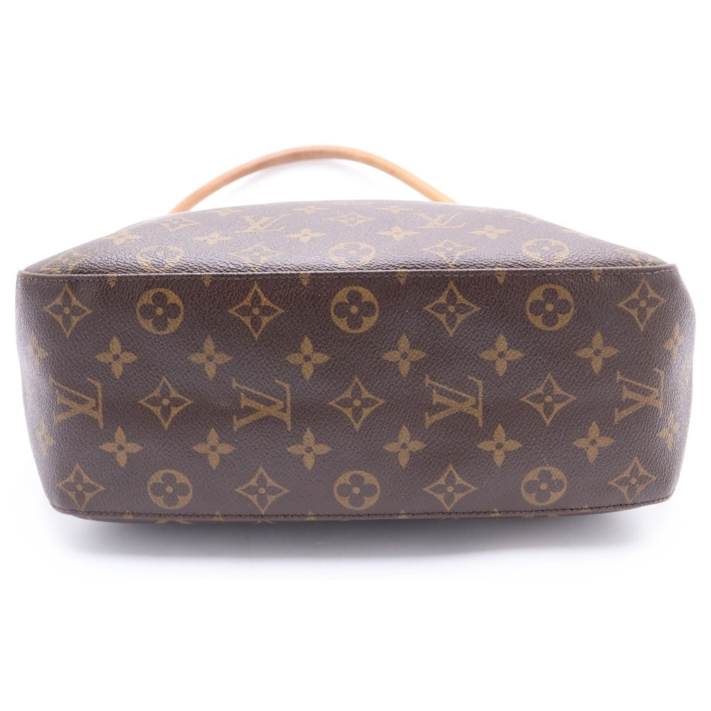 LOUIS VUITTON(ルイヴィトン) モノグラム ルーピングGM ハンドバッグ トートバッグ ブラウン レザー×PVC M51145 ゴールド金具 レディース