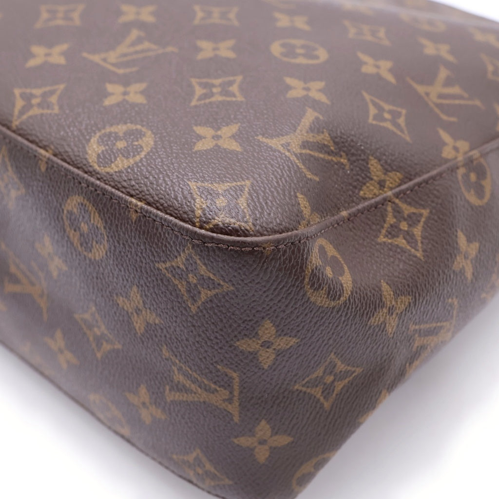 LOUIS VUITTON(ルイヴィトン) モノグラム ルーピングGM ハンドバッグ トートバッグ ブラウン レザー×PVC M51145 ゴールド金具 レディース
