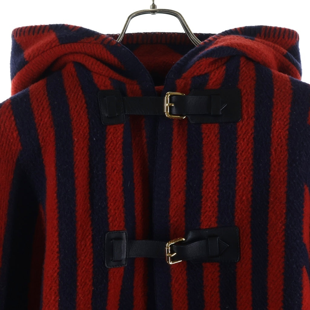 LOUIS VUITTON(ルイヴィトン) 13AW ベルテッドポンチョ ウール フード ゴールド金具 レッド/ネイビー RW132W F4OO05W0B レディース
