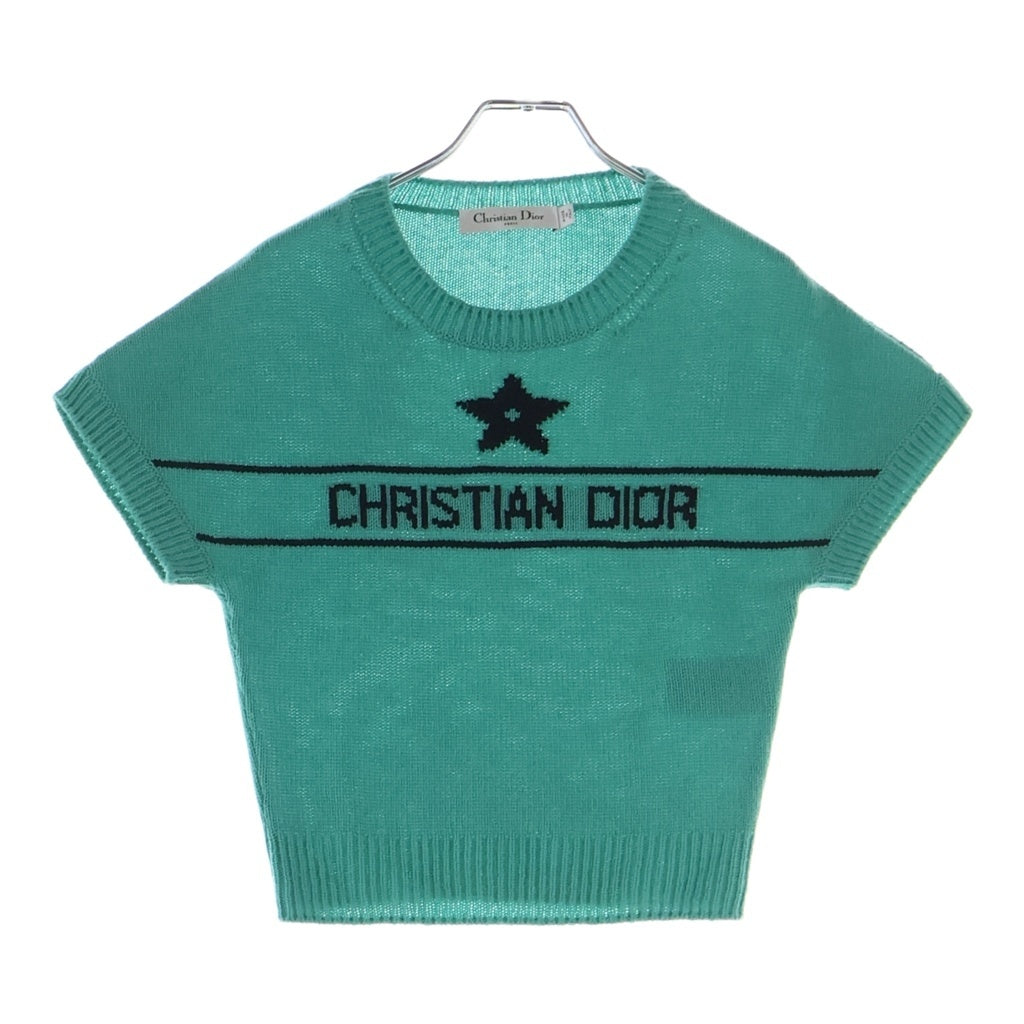 Christian Dior(クリスチャンディオール) ロゴ シグネチャー カシミヤ 半袖ニット ショートスリーブド セーター グリーン 424S68AM054 レディース