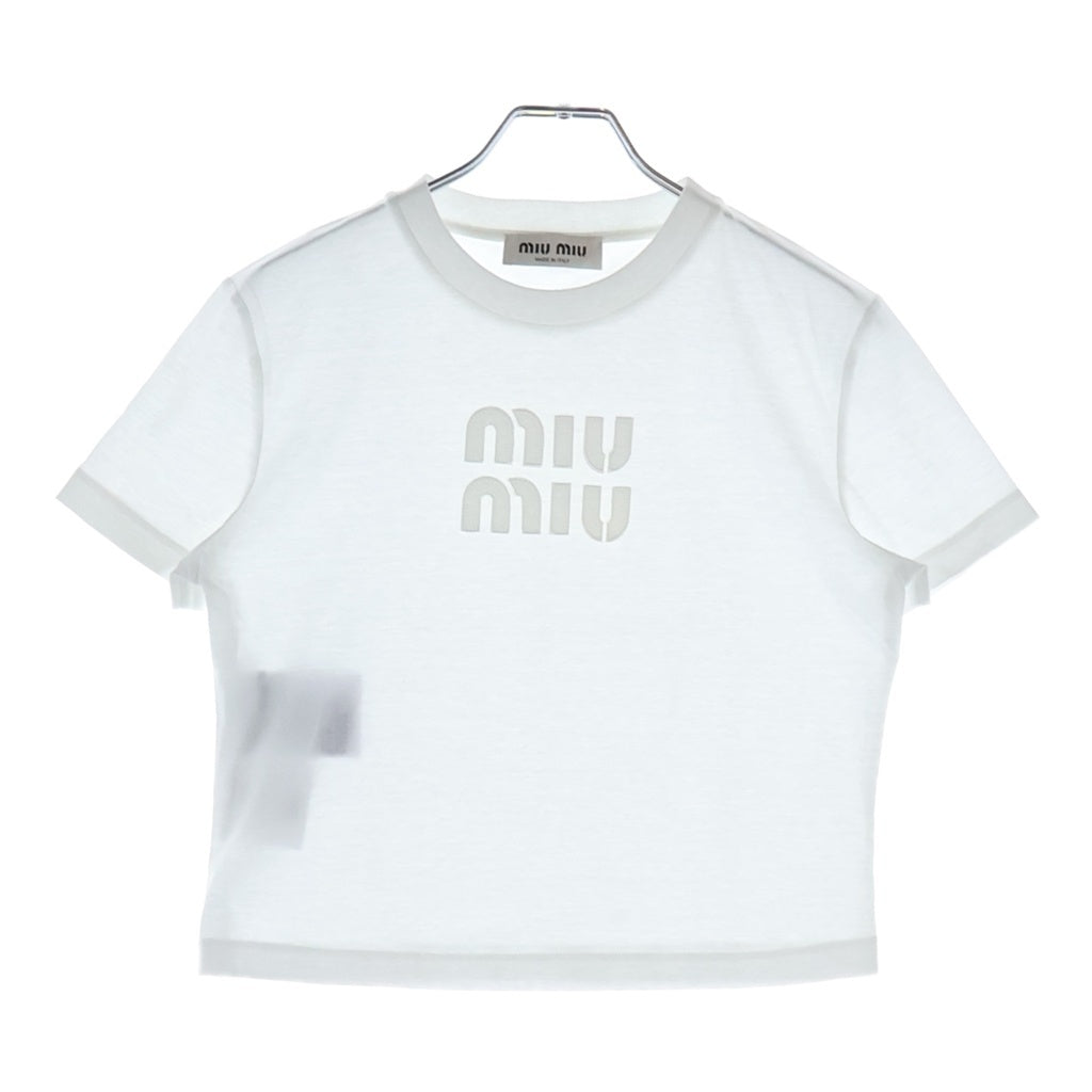 miumiu(ミュウミュウ) ロゴ コットン 半袖 Tシャツ カットソー #XS ホワイト MJN483 レディース