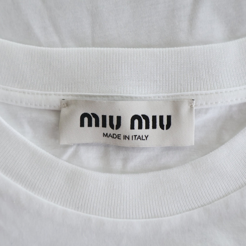 miumiu(ミュウミュウ) ロゴ コットン 半袖 Tシャツ カットソー #XS ホワイト MJN483 レディース