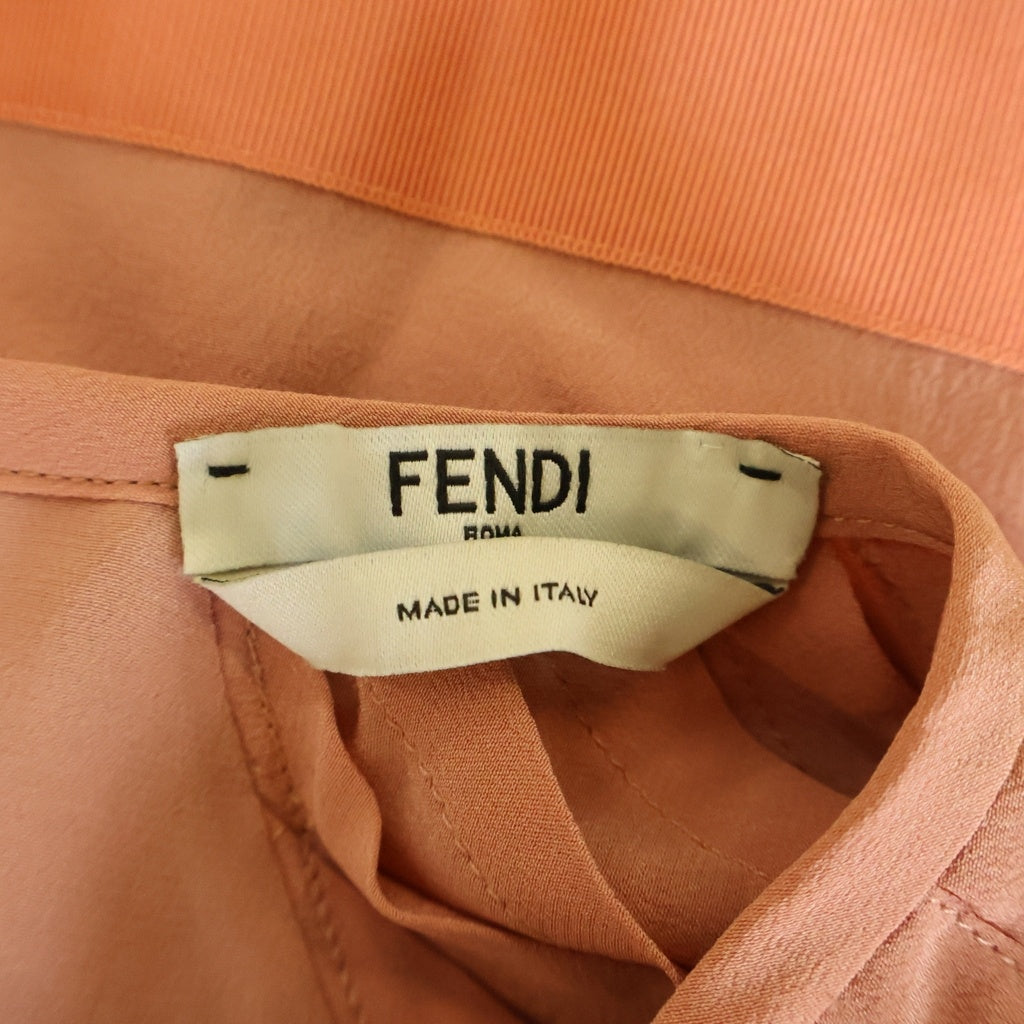 FENDI(フェンディ) シルク プリーツ 切替 半袖 ワンピース ドレス #36 ピンク レディース