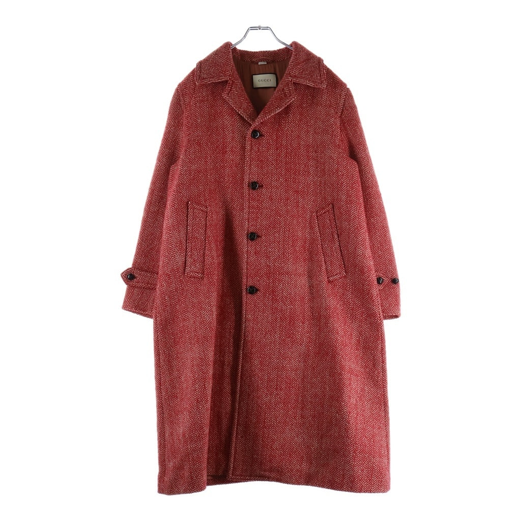 GUCCI(グッチ) ウール ヘリンボーンロングチェスターコート イタリア製 レッド 538302 レディース
