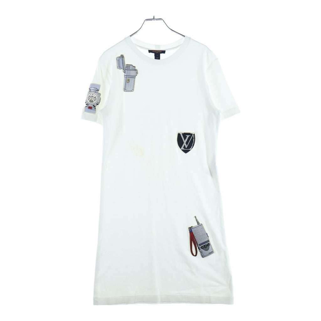 LOUIS VUITTON(ルイヴィトン) ロゴ ワッペンデザイン半袖コットンワンピース ドレス ホワイト RW182W JG2 FFDR27 レディース