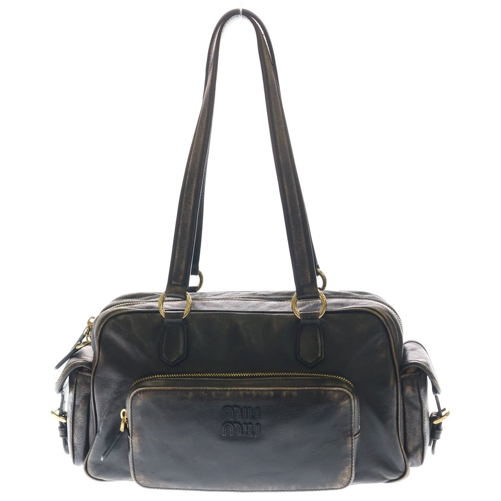 miumiu(ミュウミュウ) トップハンドル ナッパレザー ハンドバッグ ショルダーバッグ ブラウン 5BB179 レディース