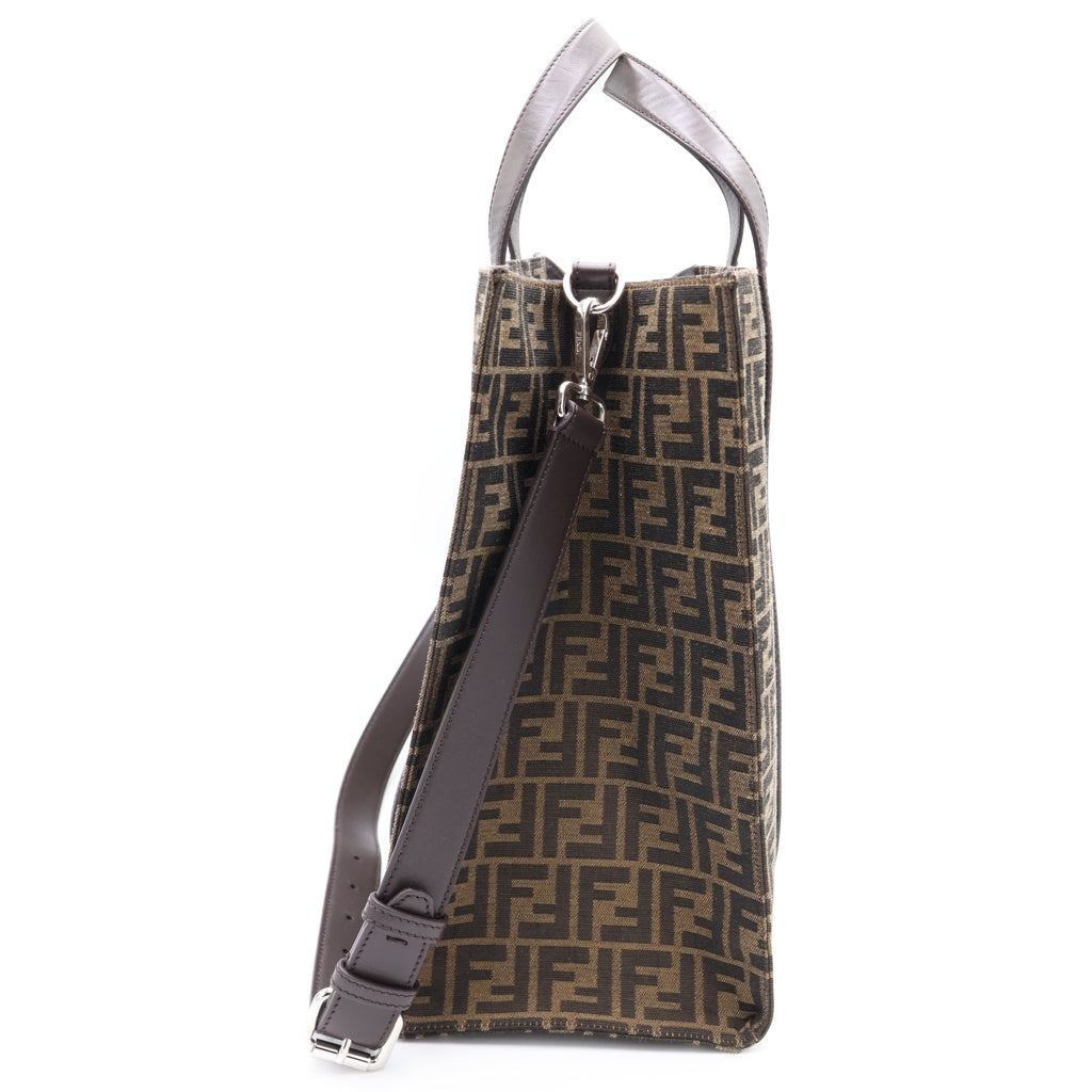 FENDI(フェンディ) ズッカ柄 2WAYトートバッグ ハンドバッグ ショルダーバッグ ブラウン キャンバス×レザー 7VA390 シルバー金具 レディース