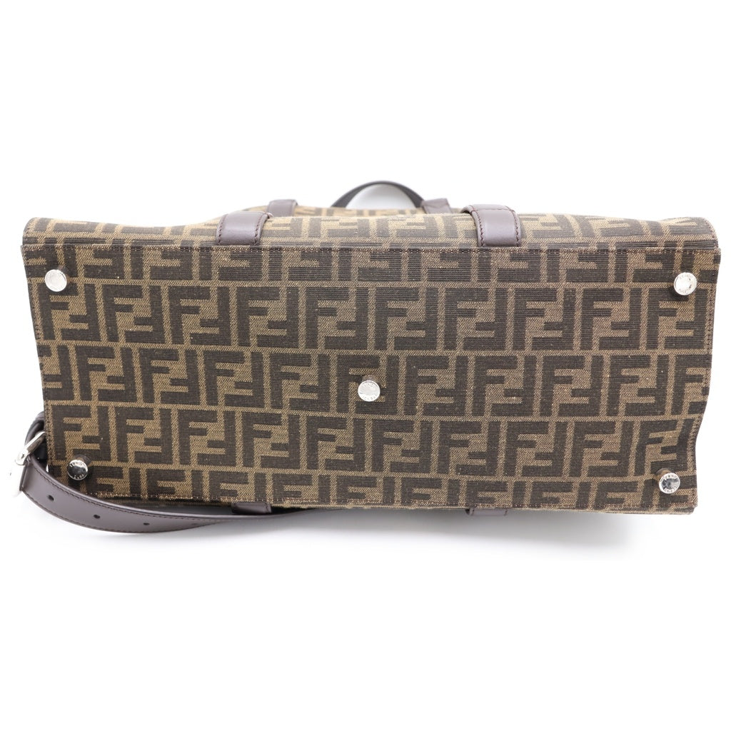 FENDI(フェンディ) ズッカ柄 2WAYトートバッグ ハンドバッグ ショルダーバッグ ブラウン キャンバス×レザー 7VA390 シルバー金具 レディース