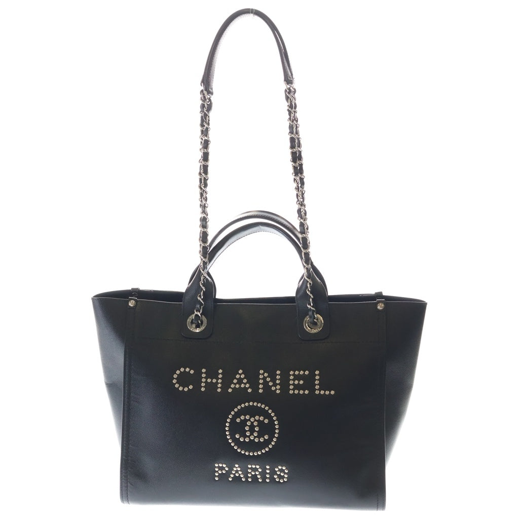 CHANEL(シャネル) ドーヴィルMM チェーントートバッグ ハンドバッグ ショルダーバッグ ブラック キャビアスキン A57069 シルバー金具 レディース