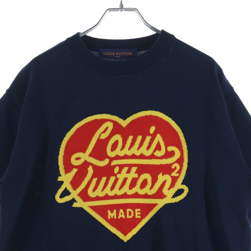 LOUIS VUITTON(ルイヴィトン) 22SS ×NIGO ニゴー インターシャハートロゴ クルーネック プルオーバー 半袖ニット セーター ネイビー RM221M JN5 HMN01W