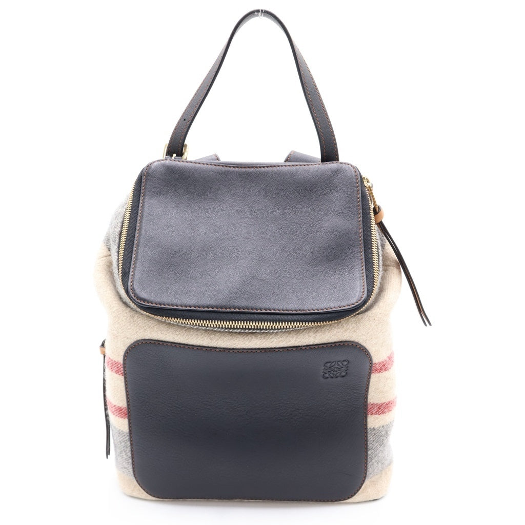 LOEWE(ロエベ) ゴヤ バックパック リュックサック ブラック×ベージュ レザー ゴールド金具 レディース