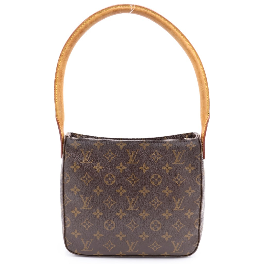 LOUIS VUITTON(ルイヴィトン) モノグラム ルーピングMM ショルダーバッグ ハンドバッグ ブラウン レザー×PVC M51146 ゴールド金具 レディース