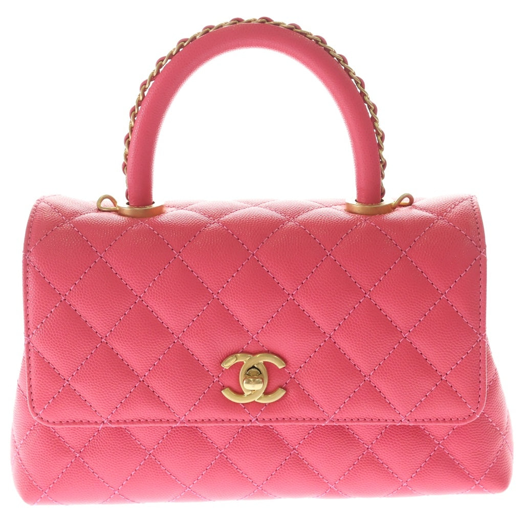 CHANEL(シャネル) ココハンドル 2WAYハンドバッグ ショルダーバッグ ミニバッグ ピンク キャビアスキン ゴールド金具 レディース