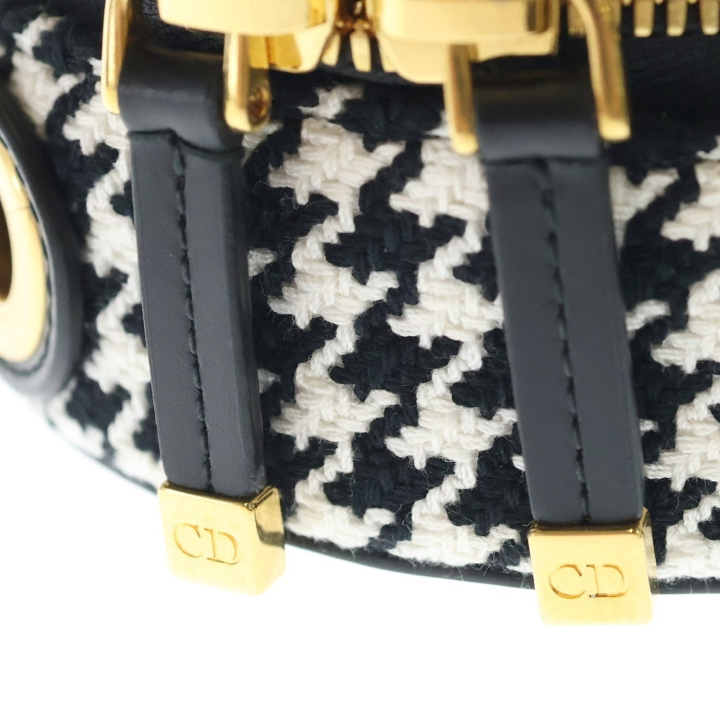 Christian Dior(クリスチャンディオール) カメラバッグ 2WAYショルダーバッグ ハンドバッグミニバッグ 千鳥格子柄 ブラック×ホワイト レザー×ツイード ゴールド金具 レディース