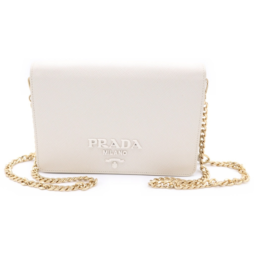 PRADA(プラダ) サフィアーノ レザー ゴールド金具 チェーンウォレット ショルダーバッグ ベージュ 1BP01 レディース