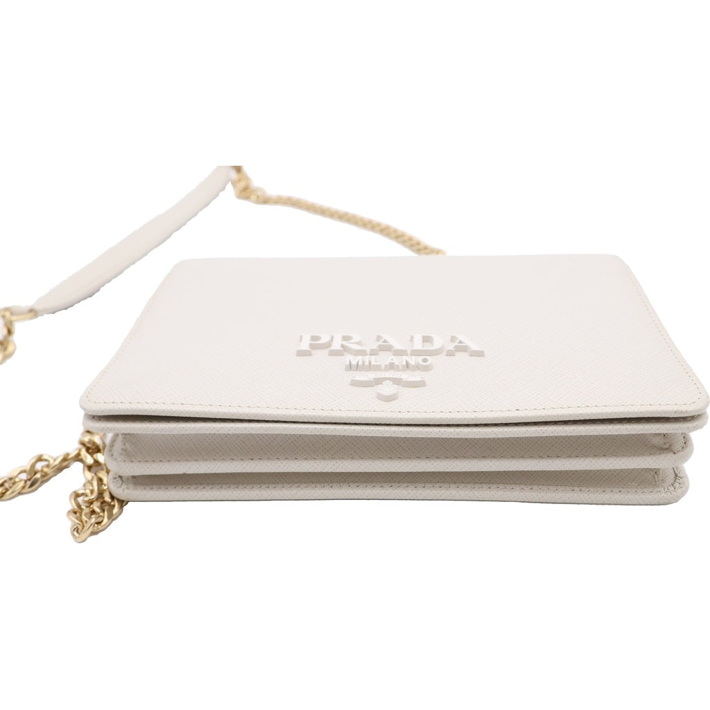 PRADA(プラダ) サフィアーノ レザー ゴールド金具 チェーンウォレット ショルダーバッグ ベージュ 1BP01 レディース