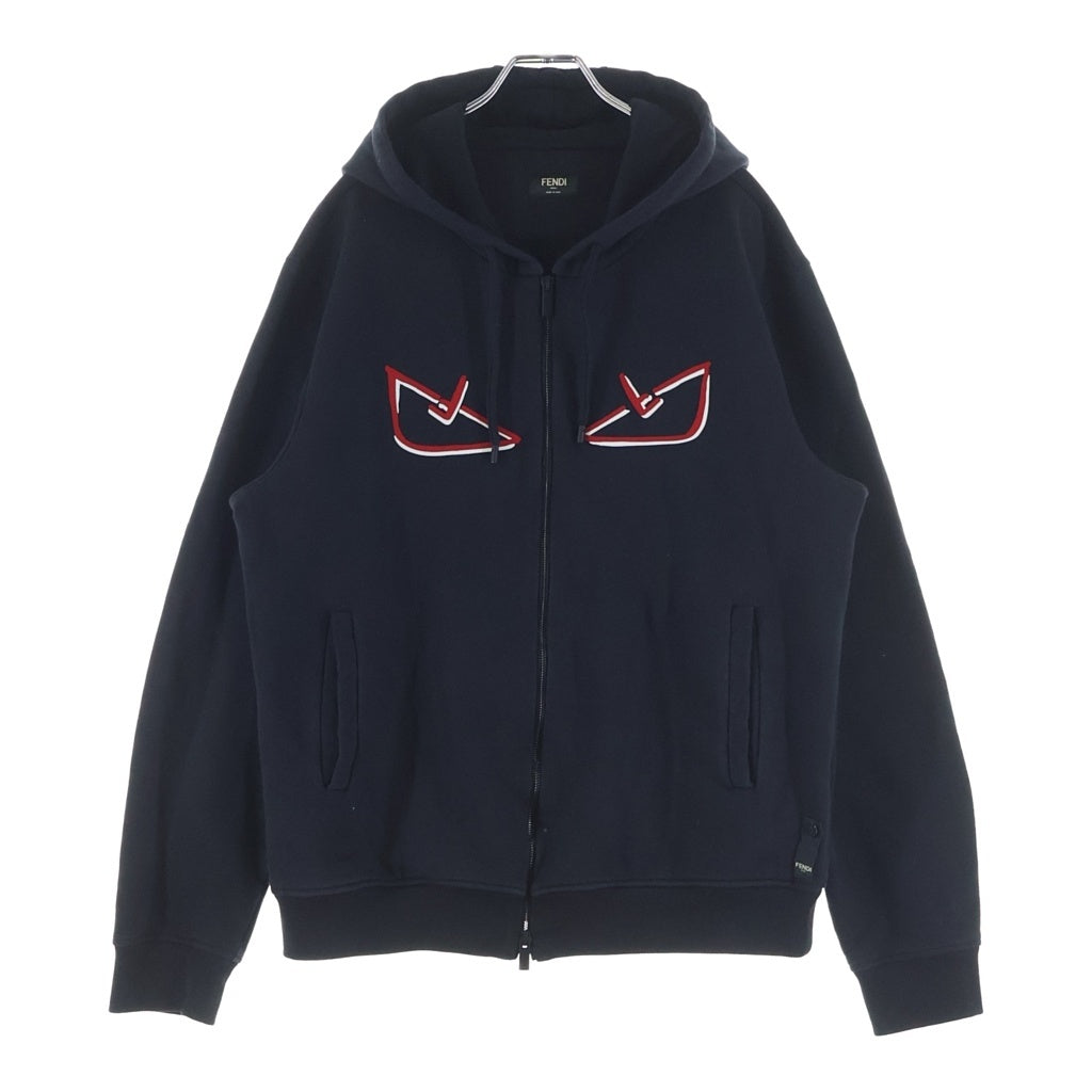 FENDI(フェンディ) モンスター コットン ジップアップフーディ パーカー #L ブラック FY0946