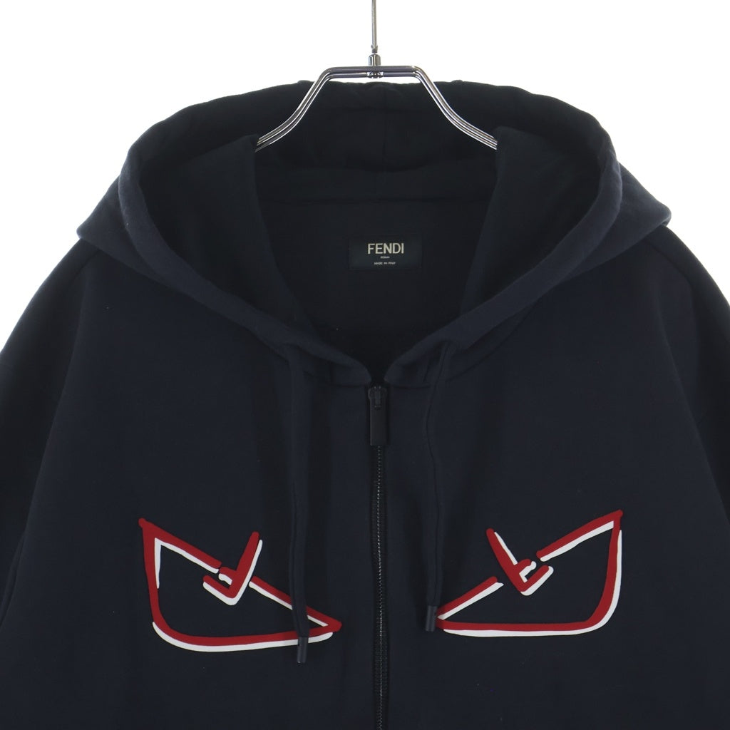 FENDI(フェンディ) モンスター コットン ジップアップフーディ パーカー #L ブラック FY0946
