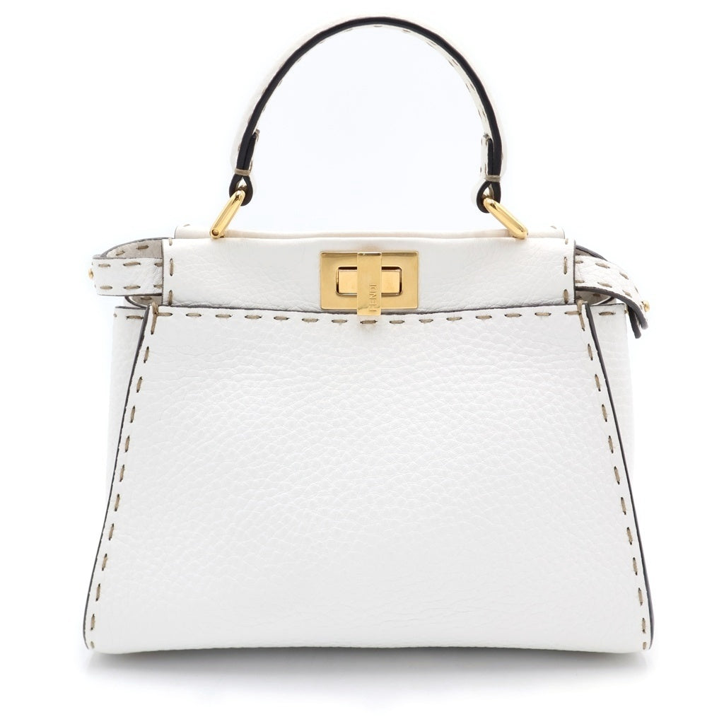 FENDI(フェンディ) ピーカブー セレリア ミニ 2WAYハンドバッグ ショルダーバッグ ホワイト レザー 8BN244 ゴールド金具 レディース