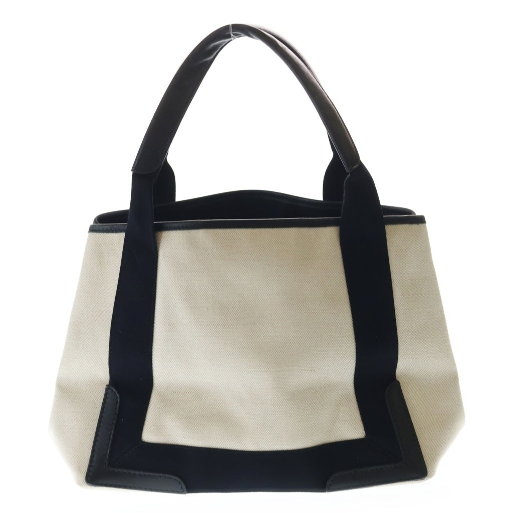BALENCIAGA(バレンシアガ) ネイビーカバスS トートバッグ ハンドバッグ アイボリー×ブラック キャンバス×レザー 339933 シルバー金具 レディース