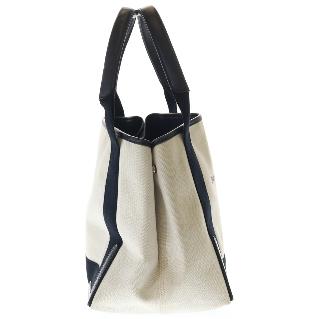 BALENCIAGA(バレンシアガ) ネイビーカバスS トートバッグ ハンドバッグ アイボリー×ブラック キャンバス×レザー 339933 シルバー金具 レディース