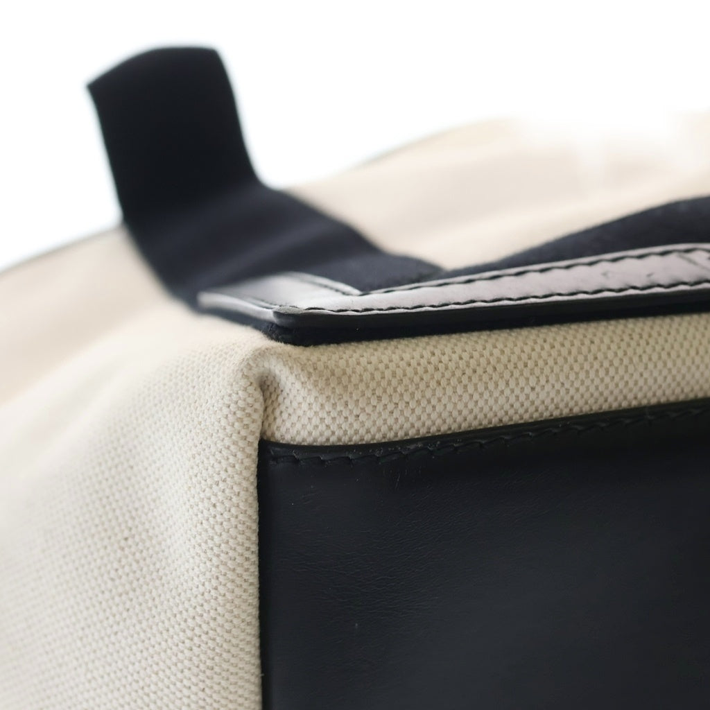 BALENCIAGA(バレンシアガ) ネイビーカバスS トートバッグ ハンドバッグ アイボリー×ブラック キャンバス×レザー 339933 シルバー金具 レディース