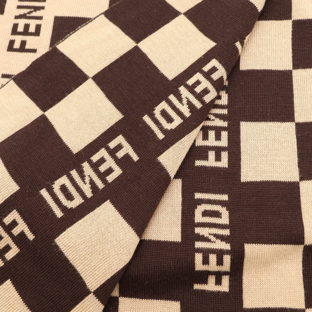 FENDI(フェンディ) ロゴ ブロックチェック総柄ジャガード ニット マフラー ブラウン レディース