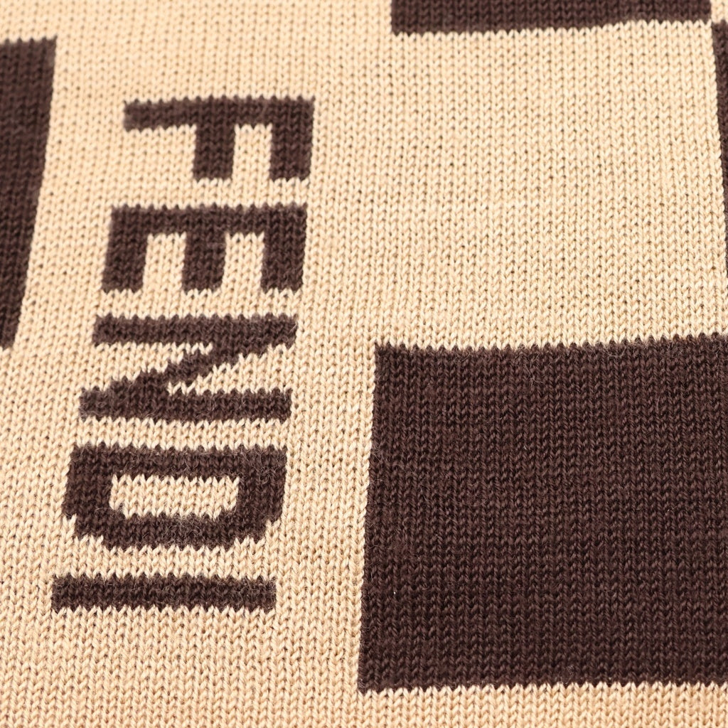 FENDI(フェンディ) ロゴ ブロックチェック総柄ジャガード ニット マフラー ブラウン レディース