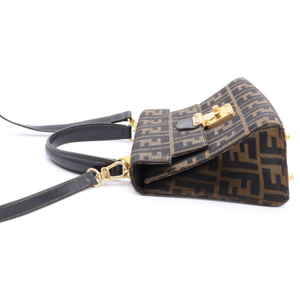 FENDI(フェンディ) ズッカ 2WAYハンドバッグ ショルダーバッグ ブラウン レザー ゴールド金具 レディース
