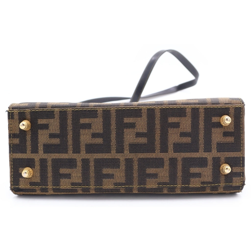 FENDI(フェンディ) ズッカ 2WAYハンドバッグ ショルダーバッグ ブラウン レザー ゴールド金具 レディース