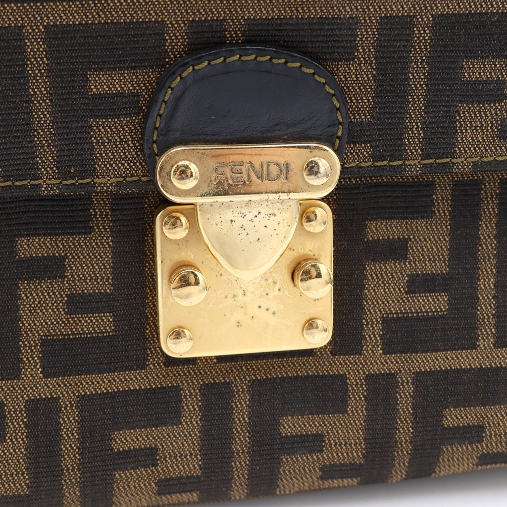 FENDI(フェンディ) ズッカ 2WAYハンドバッグ ショルダーバッグ ブラウン レザー ゴールド金具 レディース