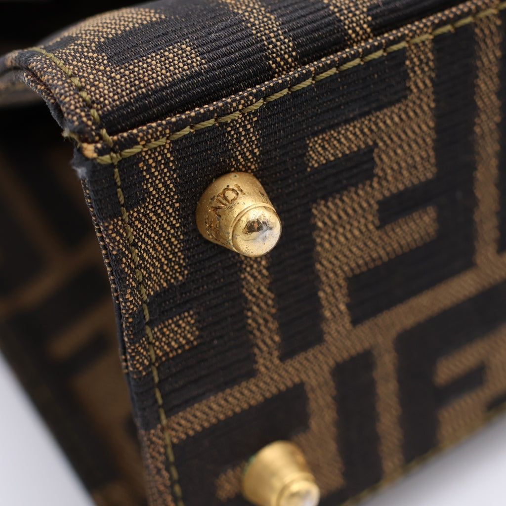 FENDI(フェンディ) ズッカ 2WAYハンドバッグ ショルダーバッグ ブラウン レザー ゴールド金具 レディース
