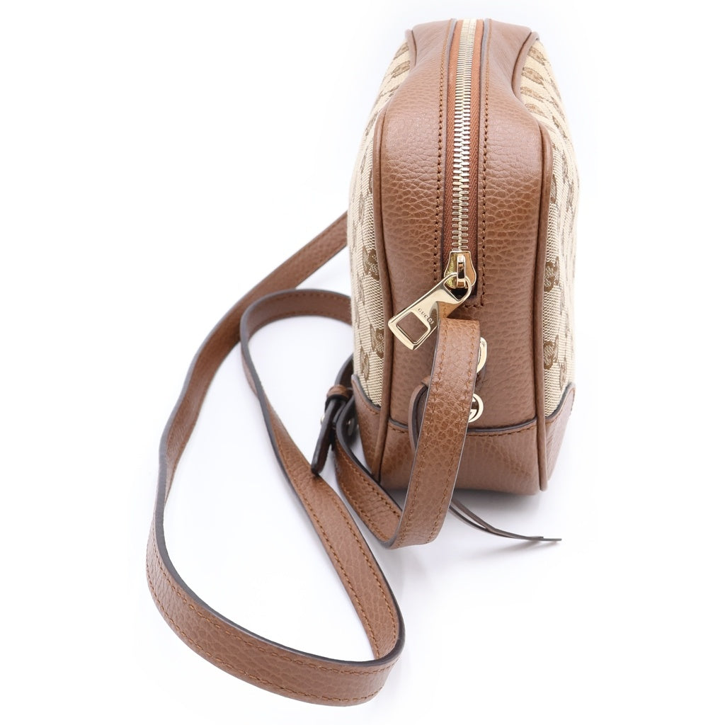GUCCI(グッチ) GGキャンバス ショルダーバッグ ブラウン×ベージュ キャンバス×レザー 449413 ゴールド金具 レディース