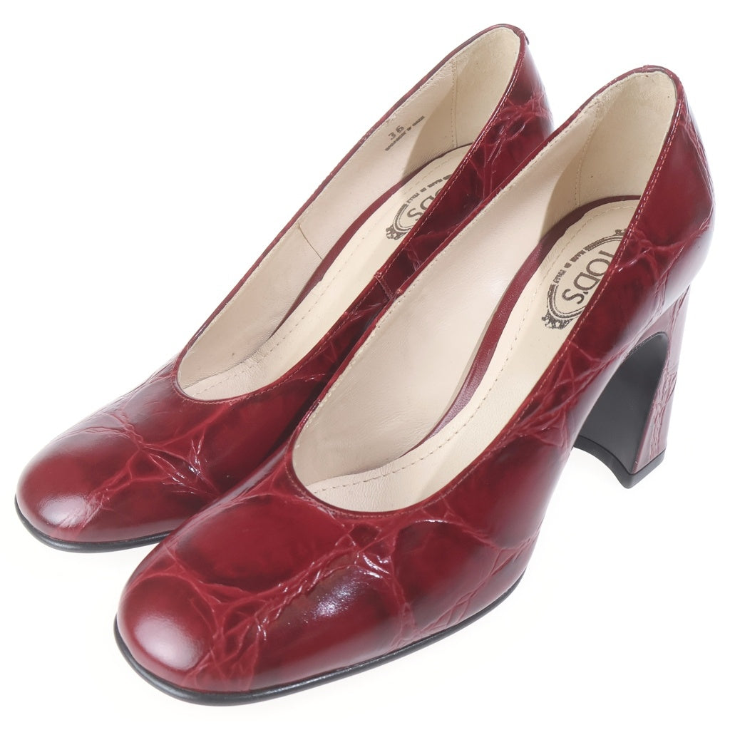 TOD'S(トッズ) ヒールパンプス レッド クロコ型押し #36 レディース