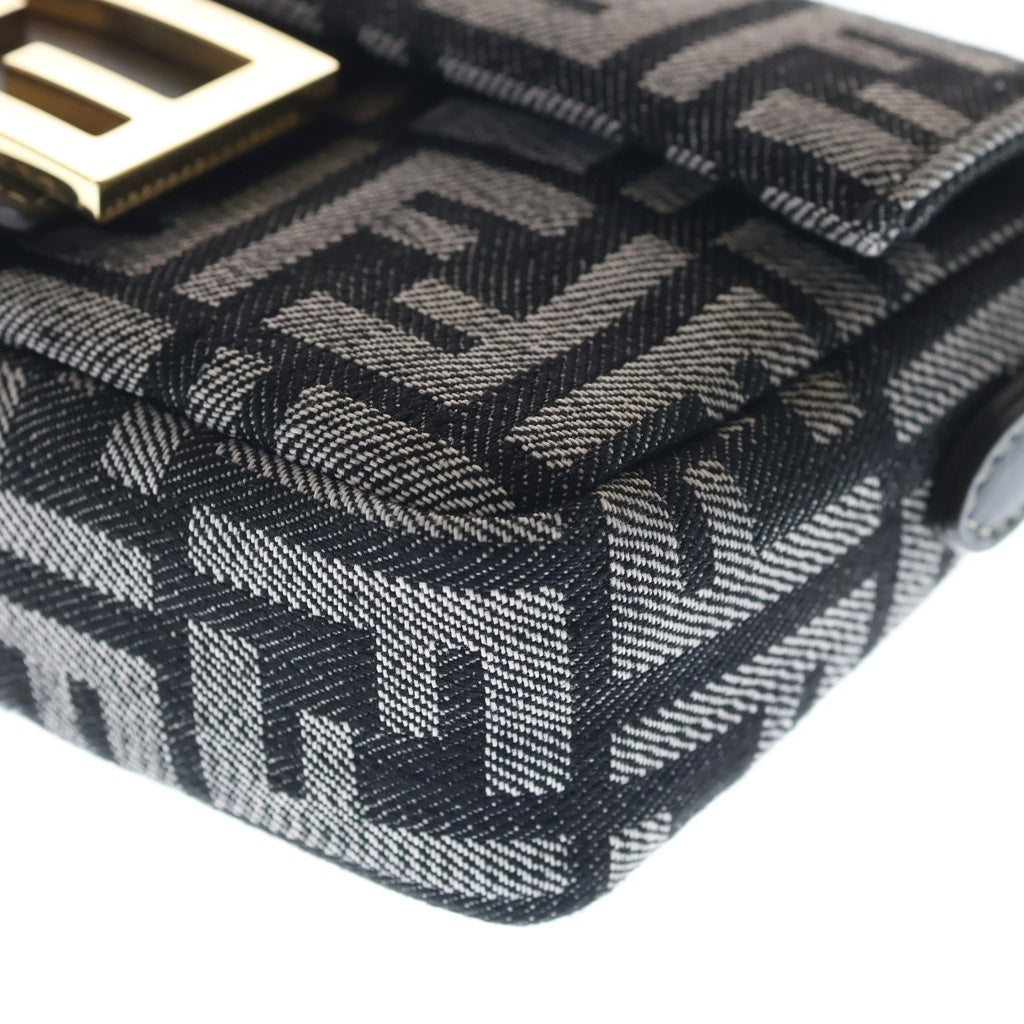 FENDI(フェンディ) バゲットバッグミニ ズッカ 2WAYハンドバッグ ショルダーバッグ グレー デニム ゴールド金具 レディース