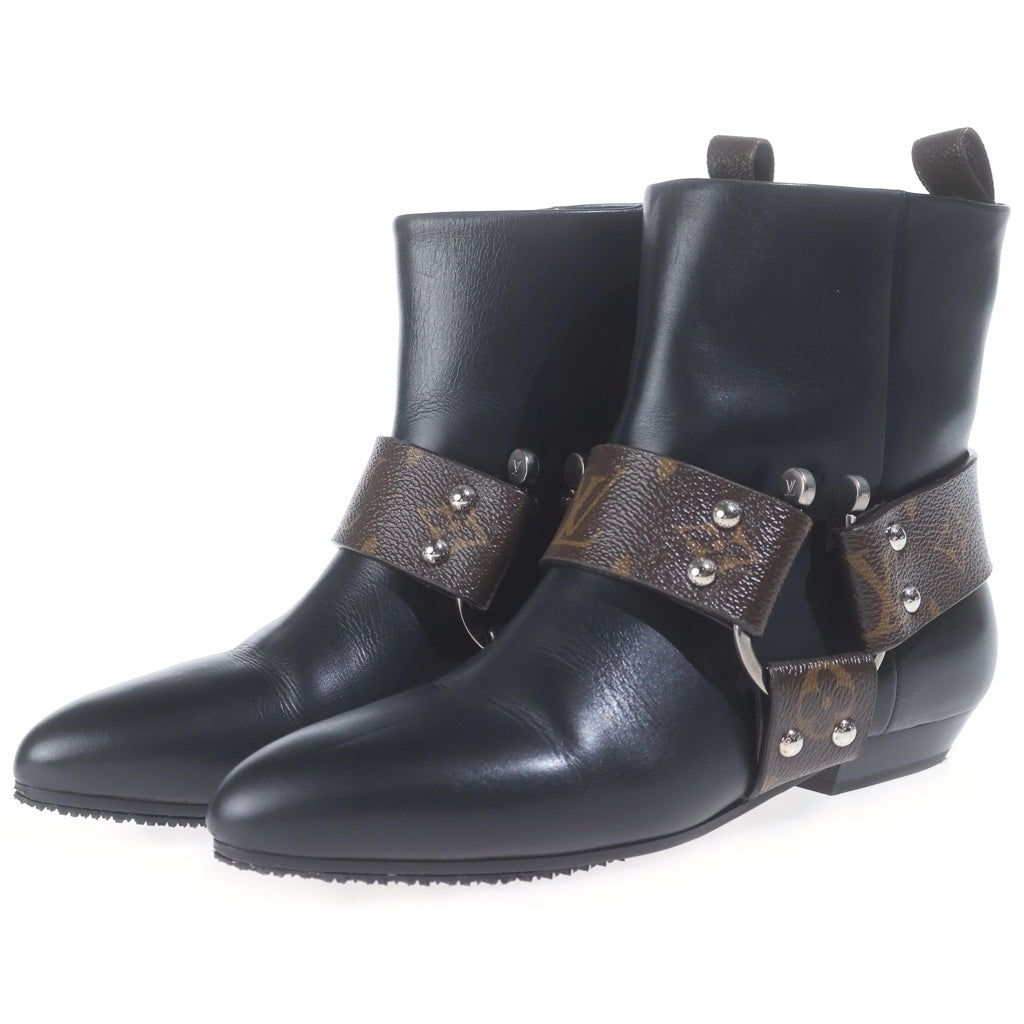 LOUIS VUITTON(ルイヴィトン) モノグラム ラプソディライン アンクルブーツ レザー ローヒール ストラップ ブラック NL0169 レディース