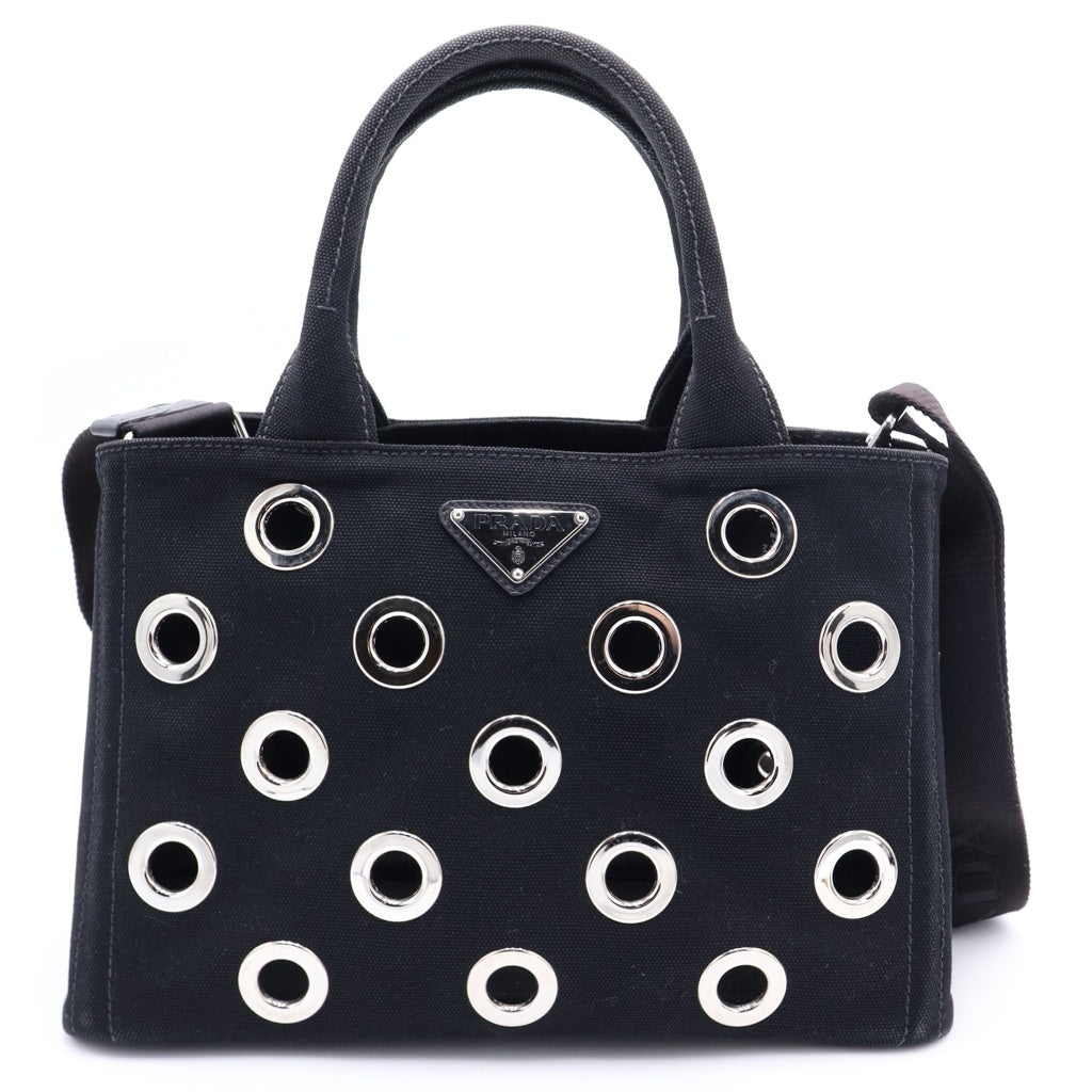 PRADA(プラダ) カナパ パンチング 2WAYハンドバッグ ショルダーバッグ ブラック キャンバス シルバー金具 レディース