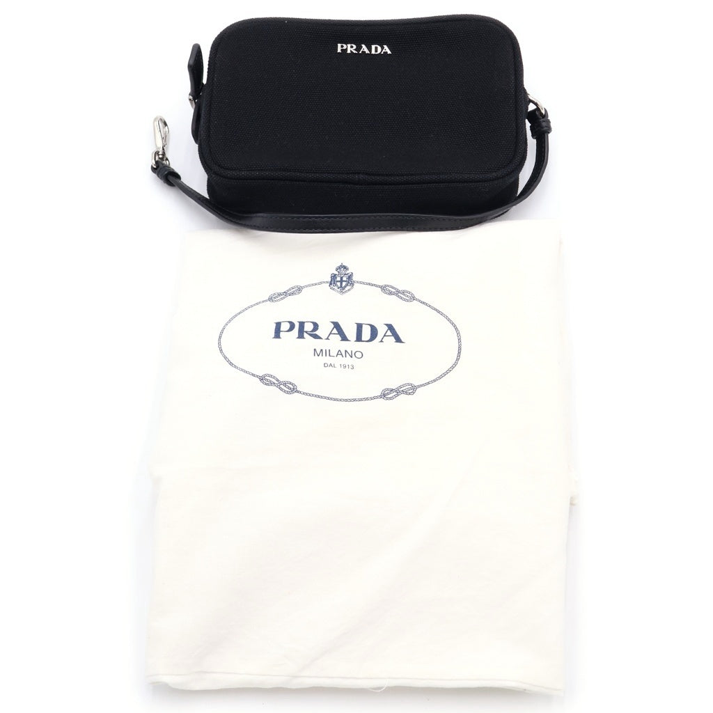 PRADA(プラダ) カナパ パンチング 2WAYハンドバッグ ショルダーバッグ ブラック キャンバス シルバー金具 レディース