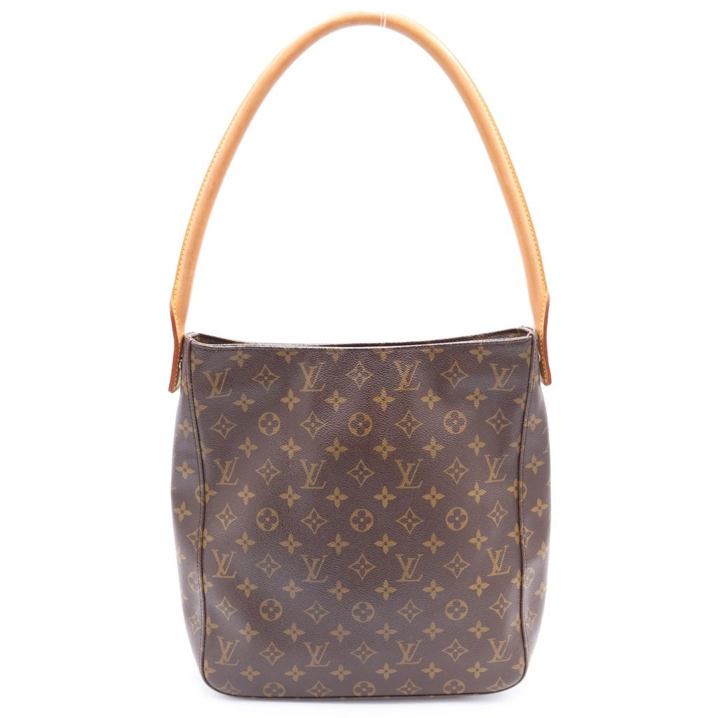 LOUIS VUITTON(ルイヴィトン) モノグラム ルーピングGM ハンドバッグ トートバッグ ブラウン レザー×PVC M51145 ゴールド金具 レディース