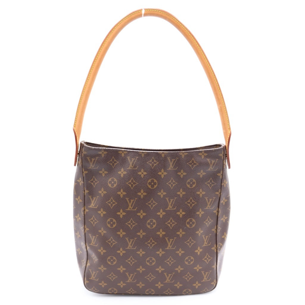 LOUIS VUITTON(ルイヴィトン) モノグラム ルーピングGM ハンドバッグ トートバッグ ブラウン レザー×PVC M51145 ゴールド金具 レディース