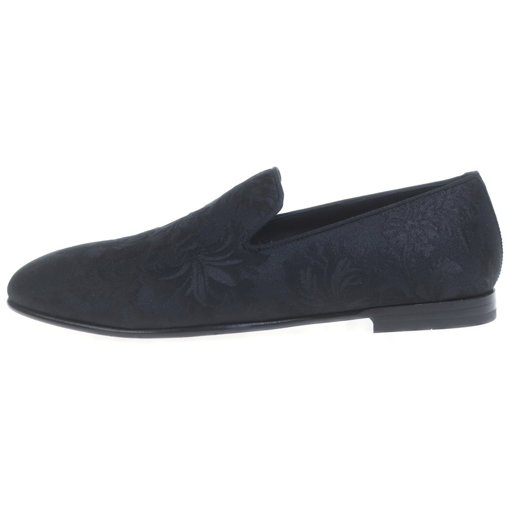 DOLCE & GABBANA(ドルチェアンドガッバーナ) ブラックフローラル ブローケド ローファー フラットシューズ ブラック 7 1/2