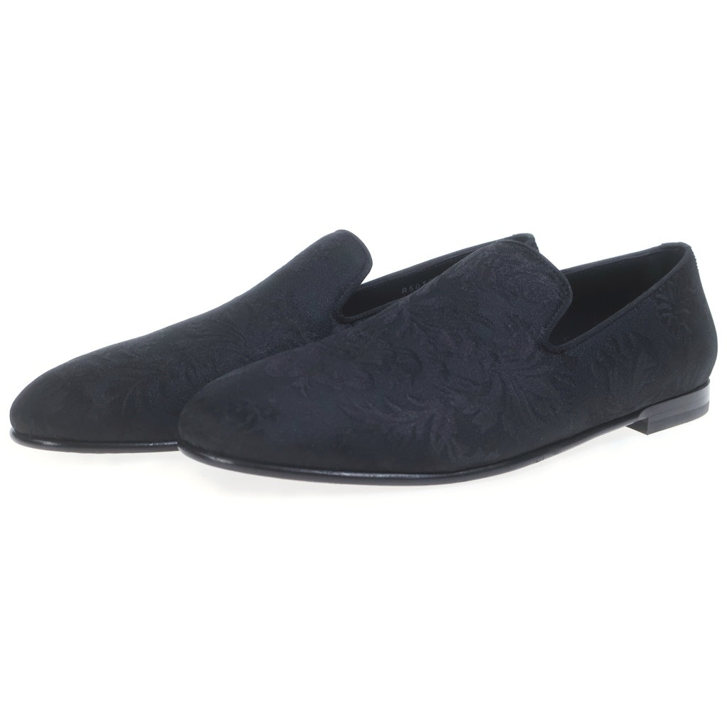 DOLCE & GABBANA(ドルチェアンドガッバーナ) ブラックフローラル ブローケド ローファー フラットシューズ ブラック 7 1/2
